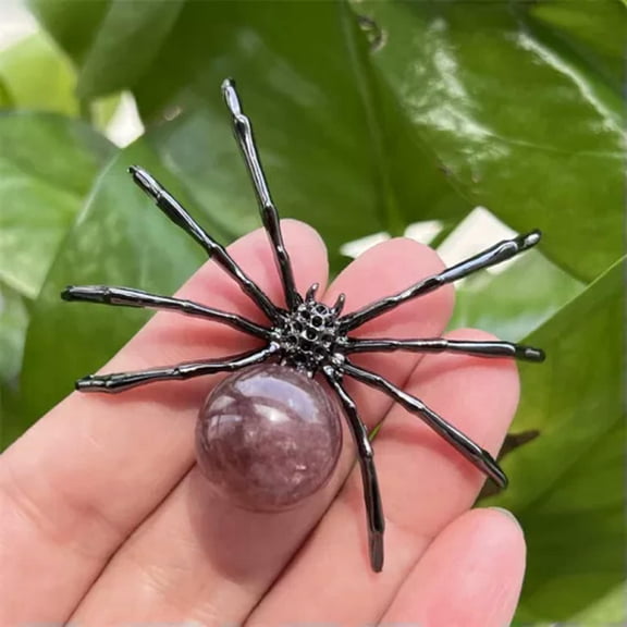 MATROOY 2" Natural Quartz Spider Carved Quartz Crystal Skull Reiki Healing-1PC-Strawberry crystal