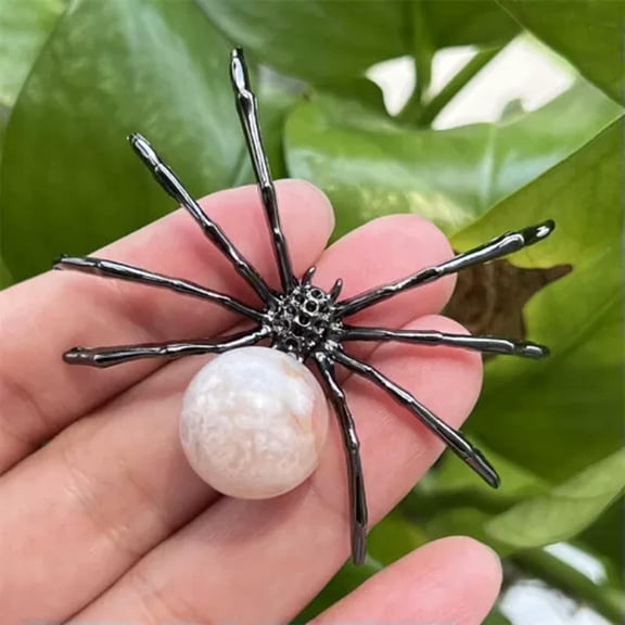 MATROOY 2" Natural Quartz Spider Carved Quartz Crystal Skull Reiki Healing-5PCS-Cherry blossom agate