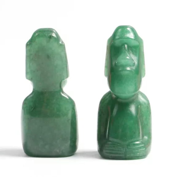 MATROOY 2" Natural Stone Quartz Moai Hand Carved Skull Carving Reiki Healing Gift-Aventurine