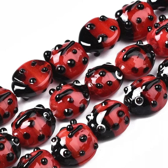 MATROOY 20 Strands Red Ladybug Lampwork Beads Insect Shape Red Loose Bead 10-14mm