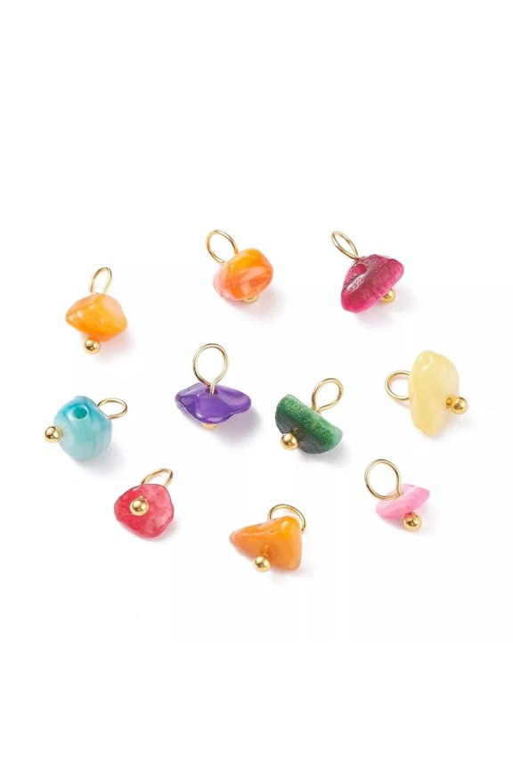 200pcs Chip Dyed Shell Charms Mixed Colors 8~9mm Golden Loops Earring Pendants
