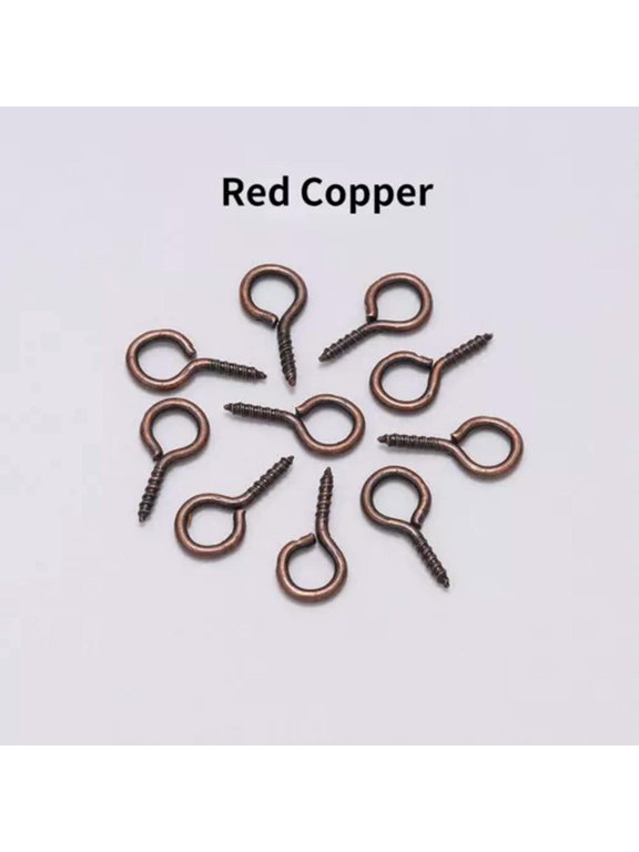 200pcs Eye Pin Hooks Screw Threaded Hooks Split Ring DIY Making Jewelry Findings-Red copper-6*13mm x 200pcs