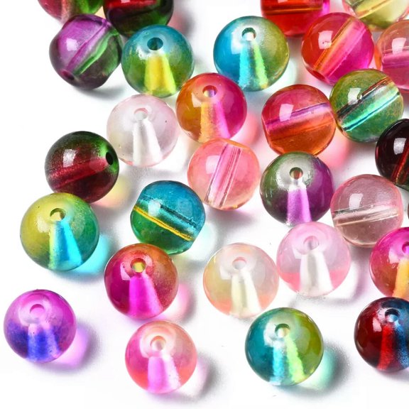 MATROOY 200x Transparent Two Tone Baking Painted Glass Beads Round Mixed Color 7.5~8mm
