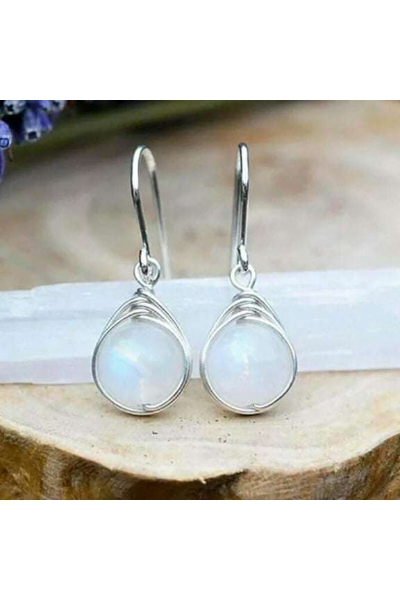 2024 Fashion Moonstone 925 Silver Plated Drop Earrings Women Anniversary Jewelry