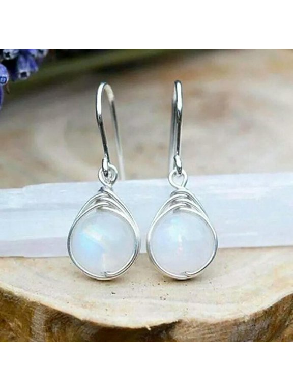 2024 Fashion Moonstone 925 Silver Plated Drop Earrings Women Anniversary Jewelry
