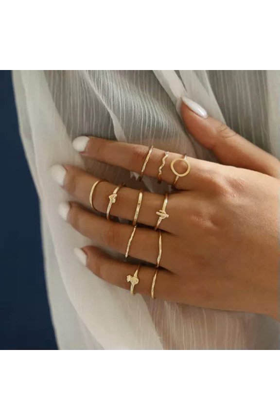 2024 Fashion Womens Boho Retro Finger Knuckle Rings Set Party Wedding Jewellery-11-11pcs Pineapple Heart