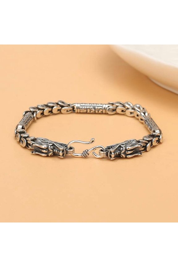 2024 New S925 Silver Dragon pattern Men Retro Minimalist Bracelet-22cm/8.66in
