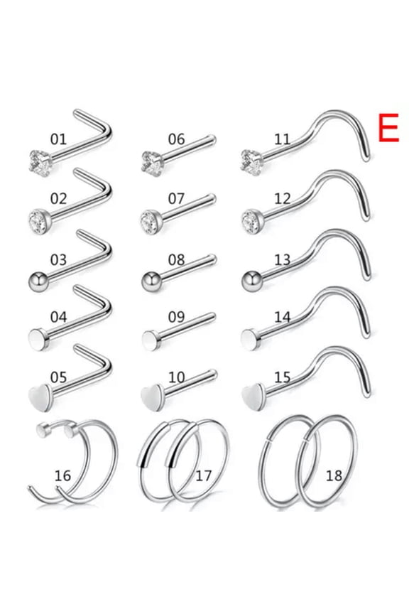 20G Stainless Steel Straight L Bend Twist Nose Ring Set Body Piercing Jewe-z WY4-E
