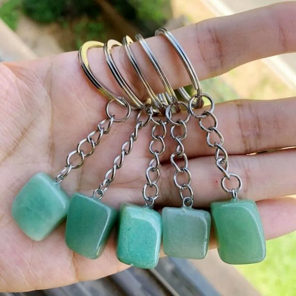 MATROOY 20PC Natural Green Aventurine Stone Irregular Keyring Key Chain Ring Bag Pendant
