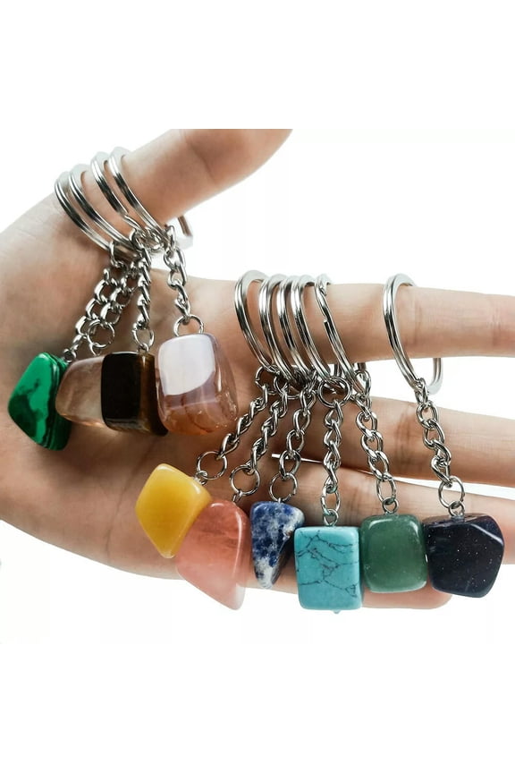 20PCS Natural Stone Geometry Cube Crystal Key Chain Key Ring Fengshui Jewelry