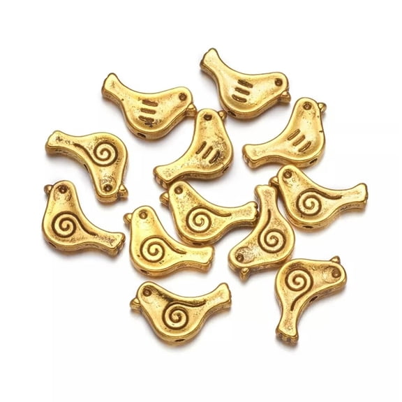 MATROOY 20PCS Tibetan Alloy Beads Lead Free Bird Shape Antique Golden 9x15mm DIY Making