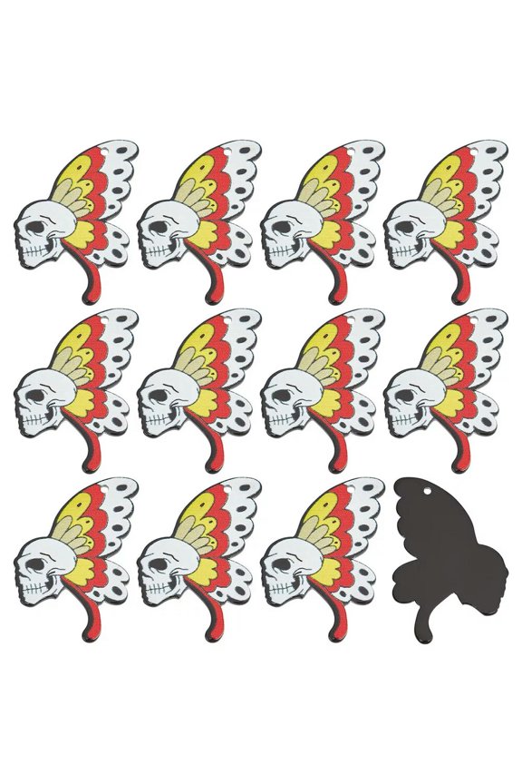 20Pcs Acylic Skul Gothic Skeleton Head Pendants Halloween Butterfly Charms