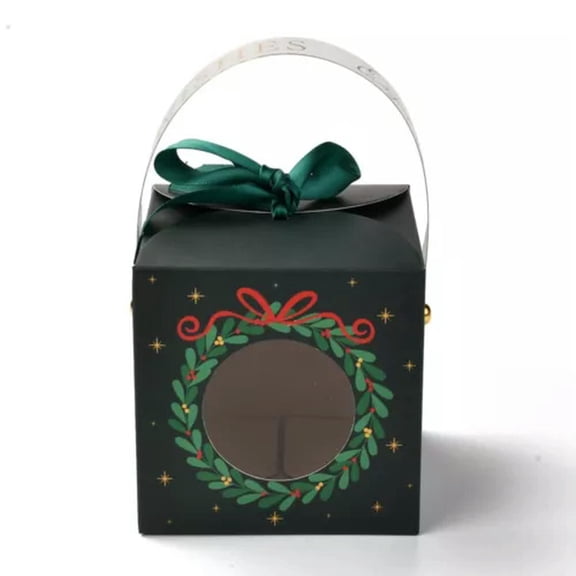 MATROOY 20Sets Christmas Treat Boxes 9cm Xmas Candy Cardboard Gift Box with Window-Christmas Wreath