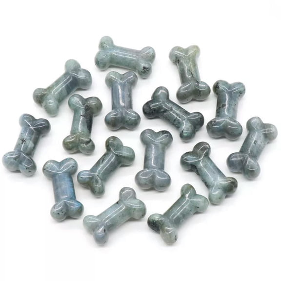 MATROOY 20pc 1.4" Mini Dog Bone Natural Labradorite Stone Statue Figurine Ornament Craft