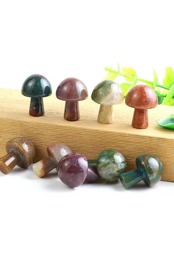 20pc Mini Natural Crystal Polished Mushroom Statue Stone Healing Decoration Gift-Indian agate