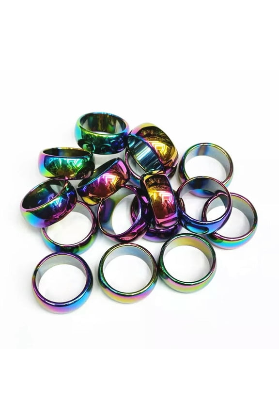 20pcs 10mm Natural Rainbow Hematite Ring - Anxiety Balance Circulation