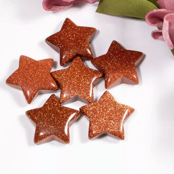 MATROOY 20pcs 30mm Natural Stone Reiki Healing Gold Sand Stone Crystals Stars Gemstone