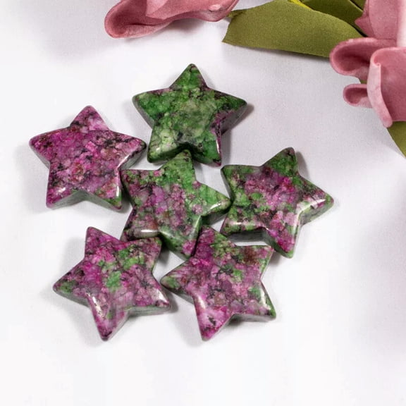 MATROOY 20pcs 30mm Natural Stone Reiki Healing Ruby In Fuchsite Stone Stars Gemstone