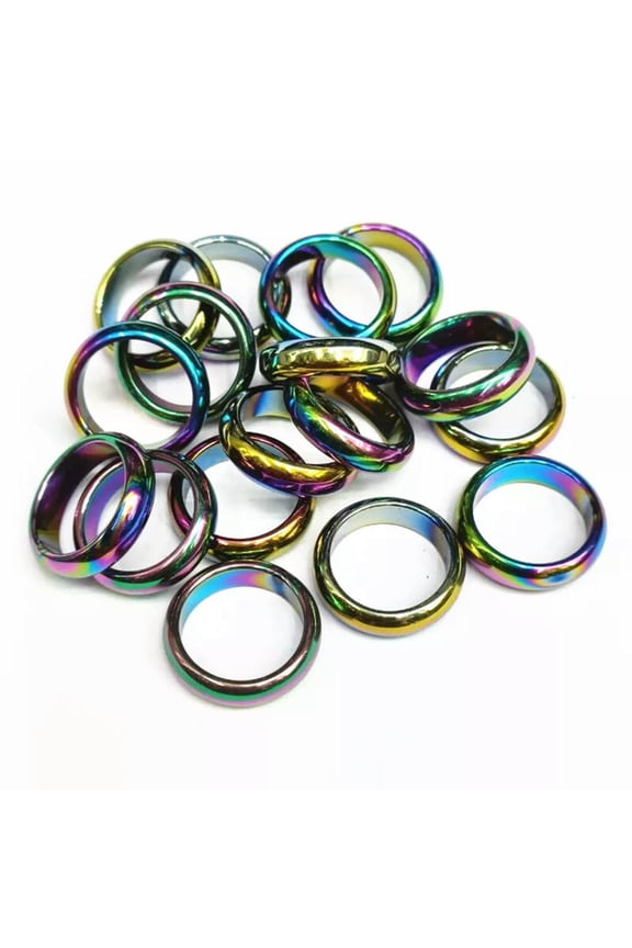 20pcs 6mm Natural Rainbow Hematite Ring - Anxiety Balance Circulation