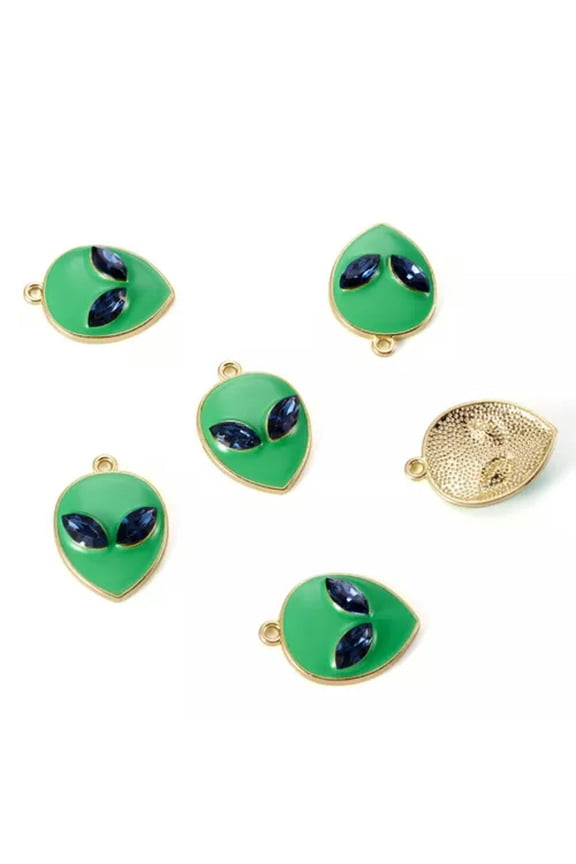 20pcs Alien Charms Alloy Enamel Pendants 27.5mm with Rhinestone Jewelry Craft-Green