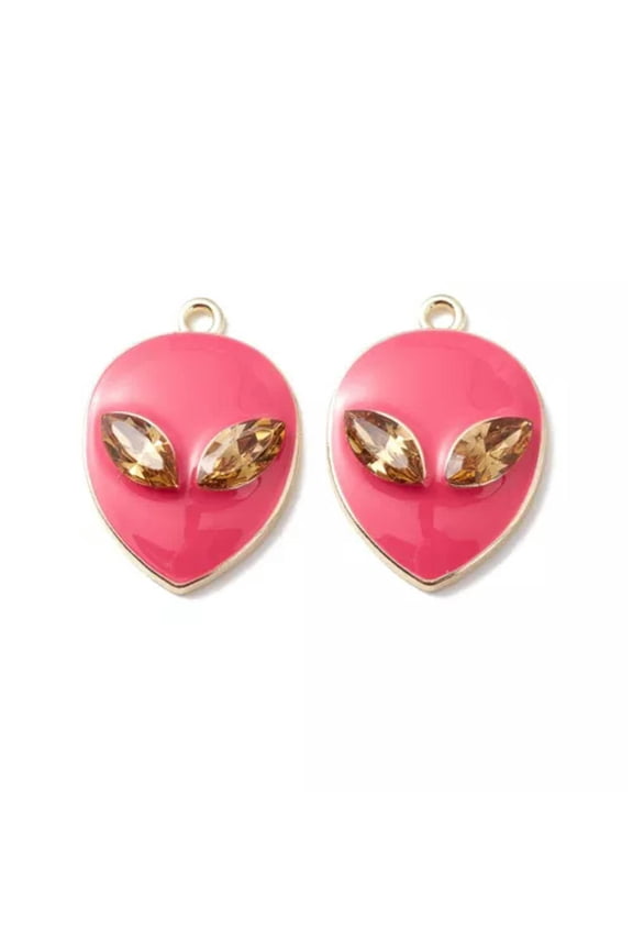 20pcs Alien Charms Alloy Enamel Pendants 27.5mm with Rhinestone Jewelry Craft-Hot Pink