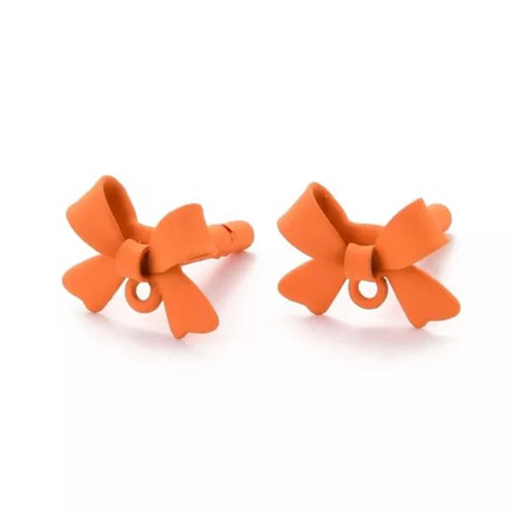 MATROOY 20pcs Alloy Bowknot Stud Earring Post with Loop Sterling Silver Pin 11x15mm-Coral
