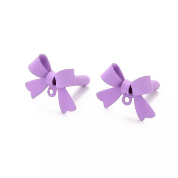 MATROOY 20pcs Alloy Bowknot Stud Earring Post with Loop Sterling Silver Pin 11x15mm-Plum