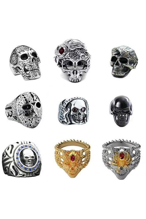 20pcs Alloy Ring Gothic Punk Skull Rings Men Party Jewelry Size 6-14