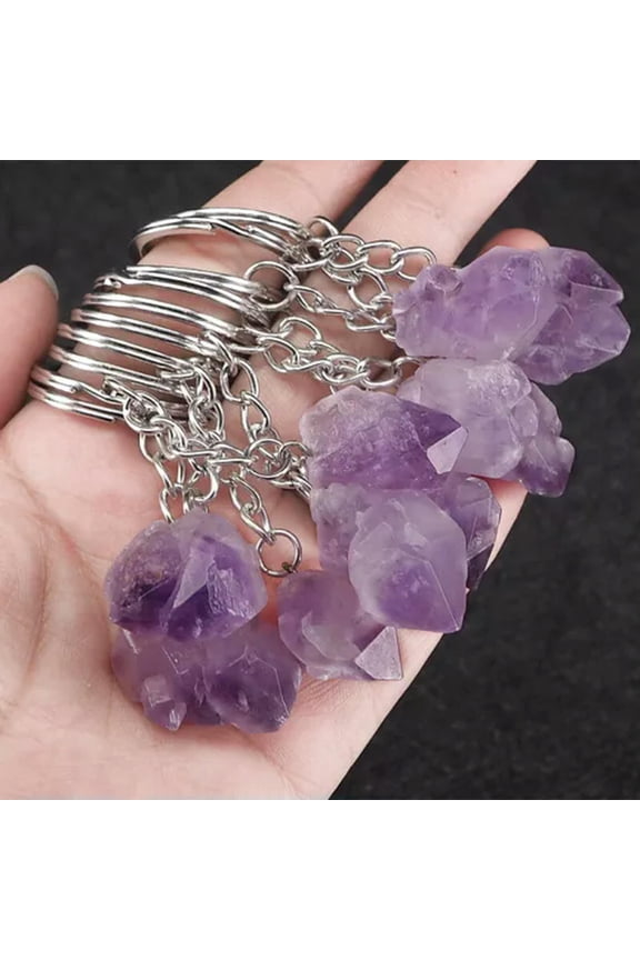 20pcs Amethyst Key Chain Natural Amethyst Crystal Point Chain Gemstone Reiki