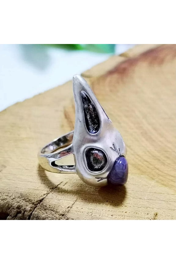 20pcs Bird Skull Ring with Amethyst Silver Biker Rider Men's Oxidized Ring