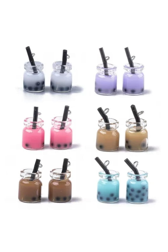 20pcs Boba Milk Tea Charms Glass Bottle Pendants 20~25mm for Keychain Jewelry-Random Mixing