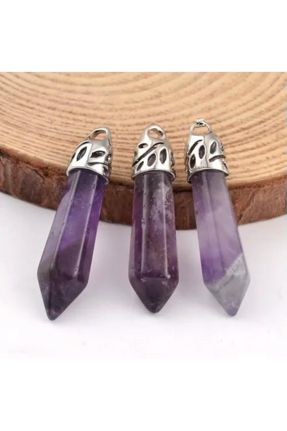 20pcs Bullet Shape Gemstone Chakra Stone Charms Pendants Hexagonal 33-40mm-Amethyst