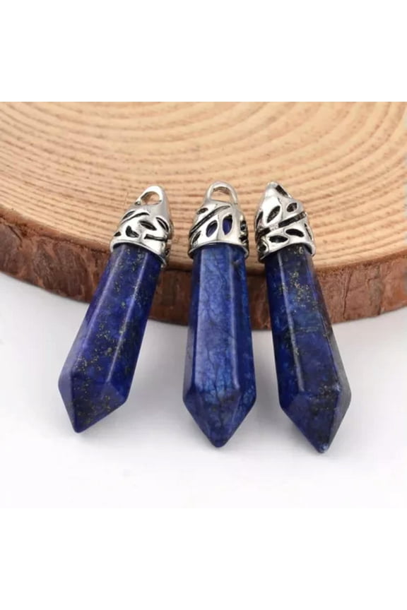20pcs Bullet Shape Gemstone Chakra Stone Charms Pendants Hexagonal 33-40mm-Lapis Lazuli