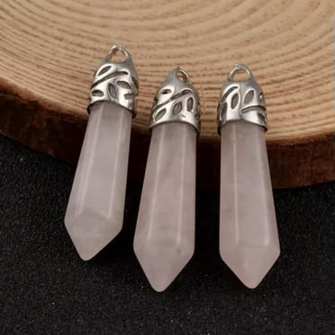 25-Piece Natural Stone Hexagonal Pyramid Pendants – Agate, Stainless Steel, Wholesale Lot