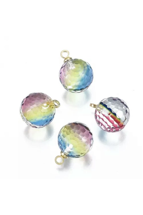 20pcs Faceted Crystal Glass Ball Pendants Round Colorful Hanging Charms 12x8mm-Colorful #2