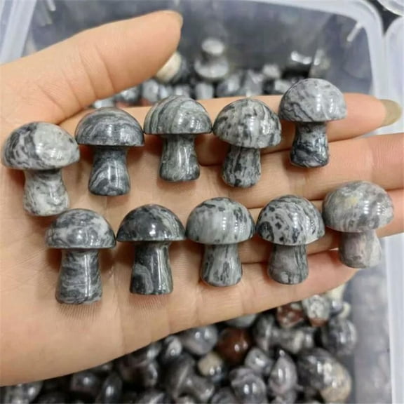 MATROOY 20pcs Mini Natural Map Stone Mushroom Hand Carved Crystal Healing