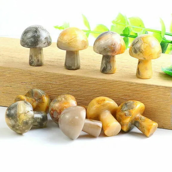MATROOY 20pcs Mini Natural Yellow Crazy Agate Mushroom Hand Carved Crystal Healing
