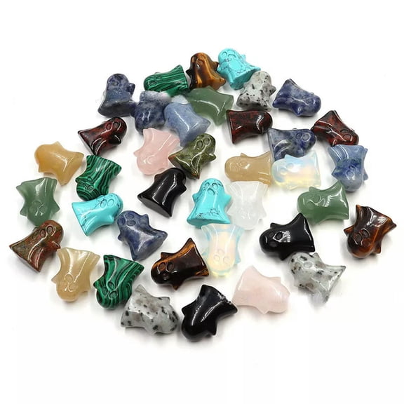 MATROOY 20pcs Mixed Natural Stone Ghost Carving Ornament Reiki Beads for Jewelry Making