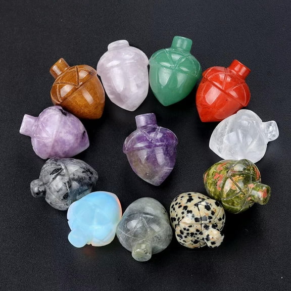 MATROOY 20pcs Mixed Natural Stone Hand Carved Pine Nuts Crystal Healing 25mm