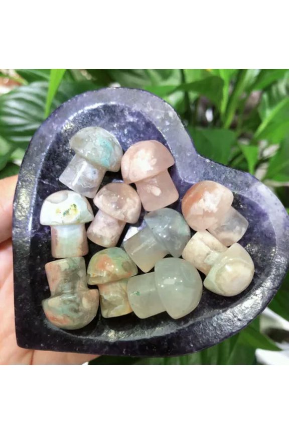 20pcs NATURAL Sakura Agate Mushroom QUARTZ CRYSTAL Stone HEALING