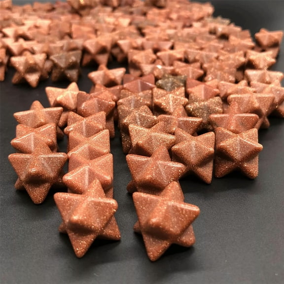 MATROOY 20pcs Natural Gold Sand Stone Mer-Ka-Ba Pendulum Prism Magic Wand Reiki Healing