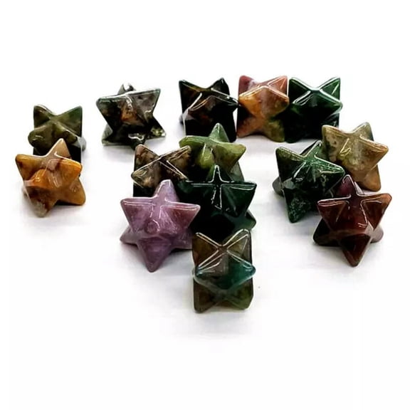 MATROOY 20pcs Natural Indian Agate Stone Merkaba Star Healing Reiki Adventurine Decor