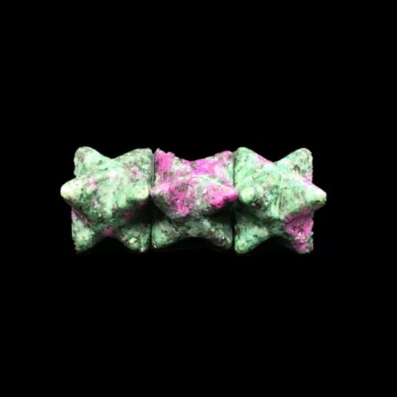 MATROOY 20pcs Natural Mixed Stone Mer-Ka-Ba Pendulum Prism Magic Wand Reiki Healing 12mm-Ruby In Fuchsite Stone