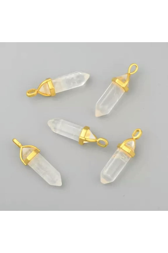 20pcs Natural Mixed Stone Pointed Pendants Hexagonal 37~40mm Gemstone Charms-Quartz Crystal