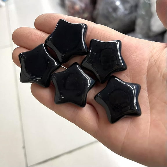 MATROOY 20pcs Natural Obsidian Stone Quartz Healing Star Gemstone for Home Decor 25x6mm