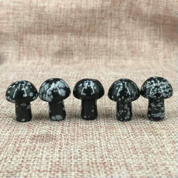 MATROOY 20pcs Natural Quartz Crystal Mushroom Carved Quartz Massage Reiki Healing-Snowflake Obsidian-20PCs