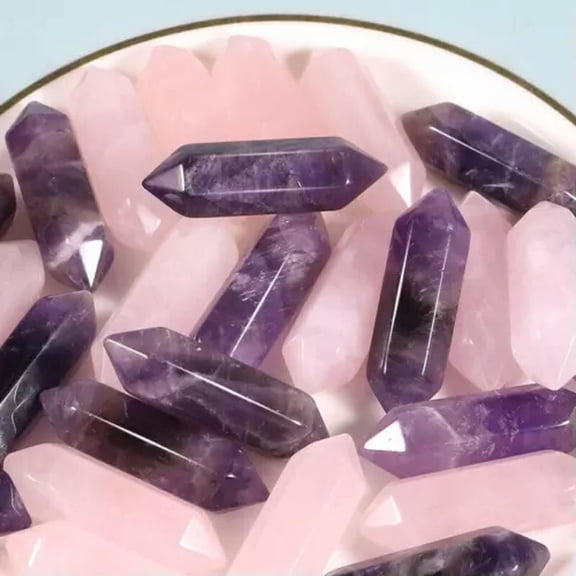 MATROOY 20pcs Natural Rose Quartz Amethyst Hexagonal Column Healing Crystals No Hole-Rose Quartz 10pcs+ Amethyst 10pcs