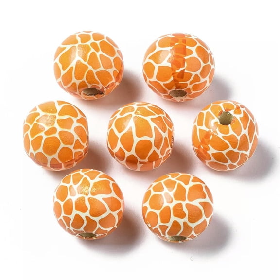 MATROOY 20pcs Natural Round Wooden Bead with Leopard Pattern Orange 16x15mm Crafting