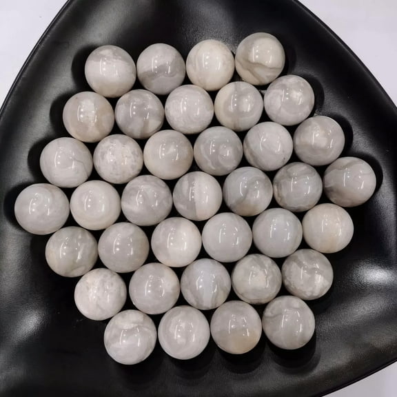 MATROOY 20pcs Natural White Crazy Agate Stone Gemstones Harmony Round Ball Sphere 25mm