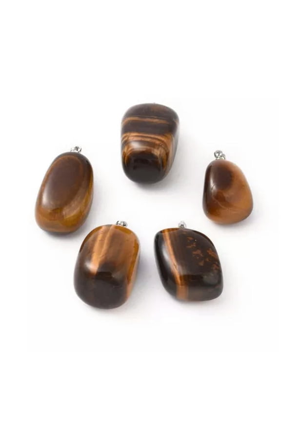 20pcs Reiki Nugget Gemstone Charms Irregular Chakra Stone Pendants 23-30mm-Tiger Eye
